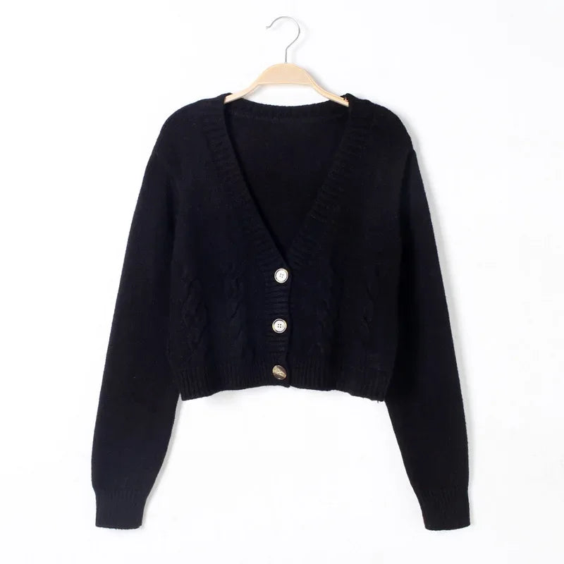 Women's high waist slim solid color knitted cardigan