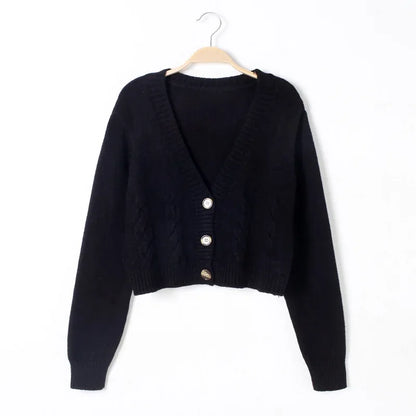 Women's high waist slim solid color knitted cardigan