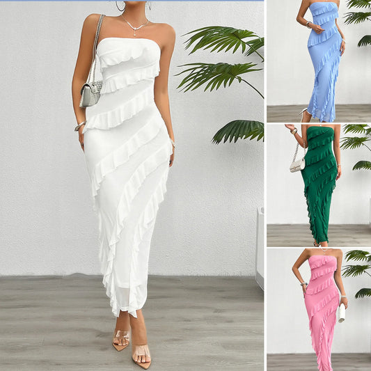 Ruffled Stretch Fabric Bodycon Midi Dress