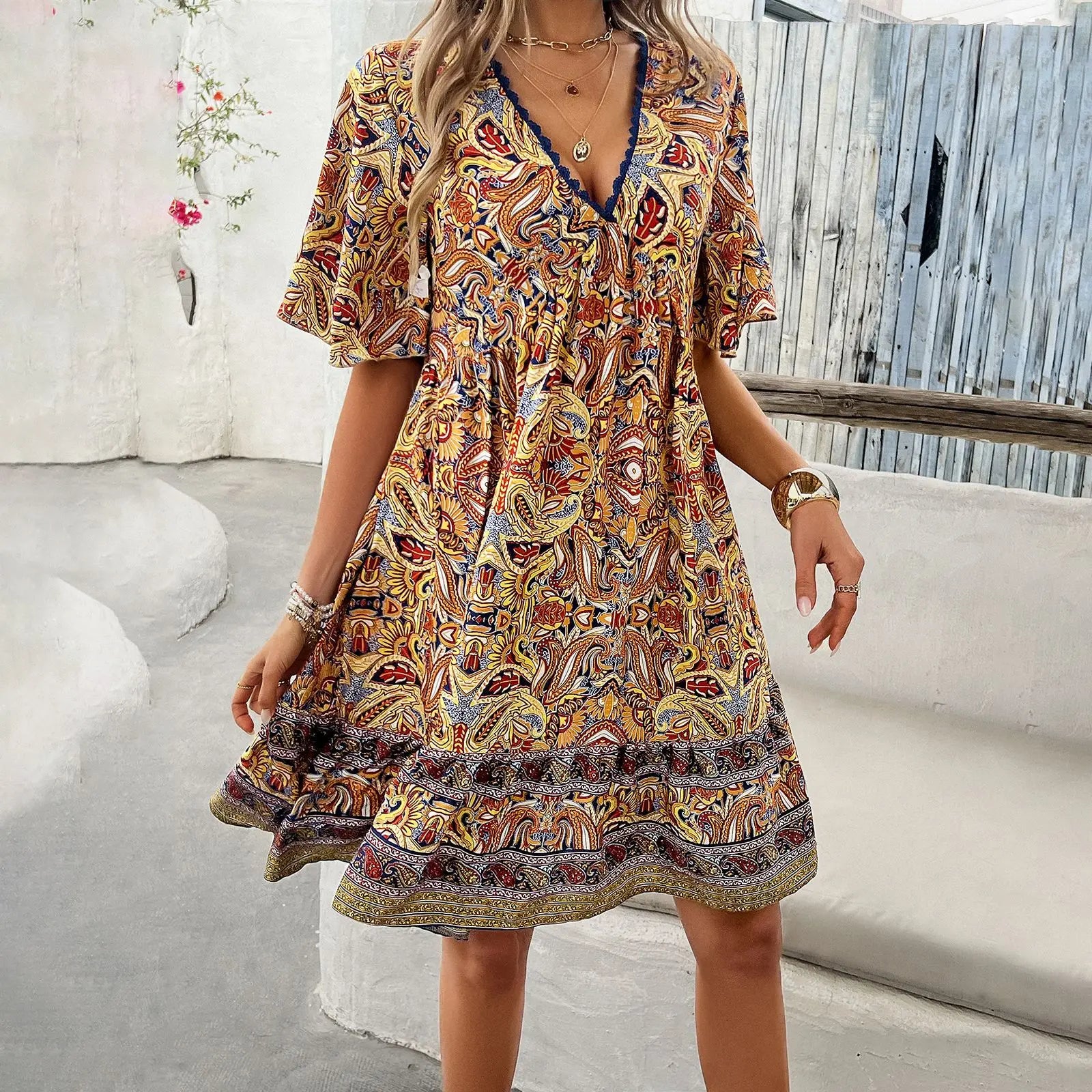 Lightweight Relaxed Fit Bohemian Cotton Dress