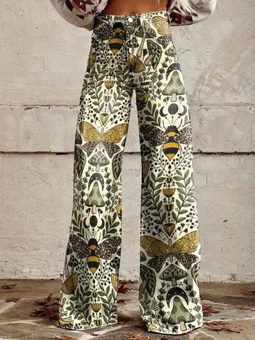 Women's woodland insect print wide-leg denim jeans