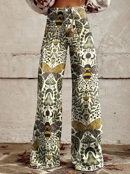 Women's woodland insect print wide-leg soft jeans