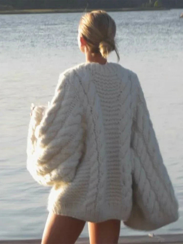 Women's loose trumpet sleeve knitted sweater