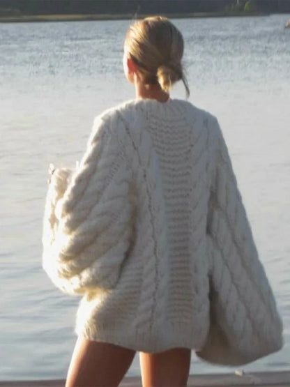 Women's loose trumpet sleeve knitted sweater