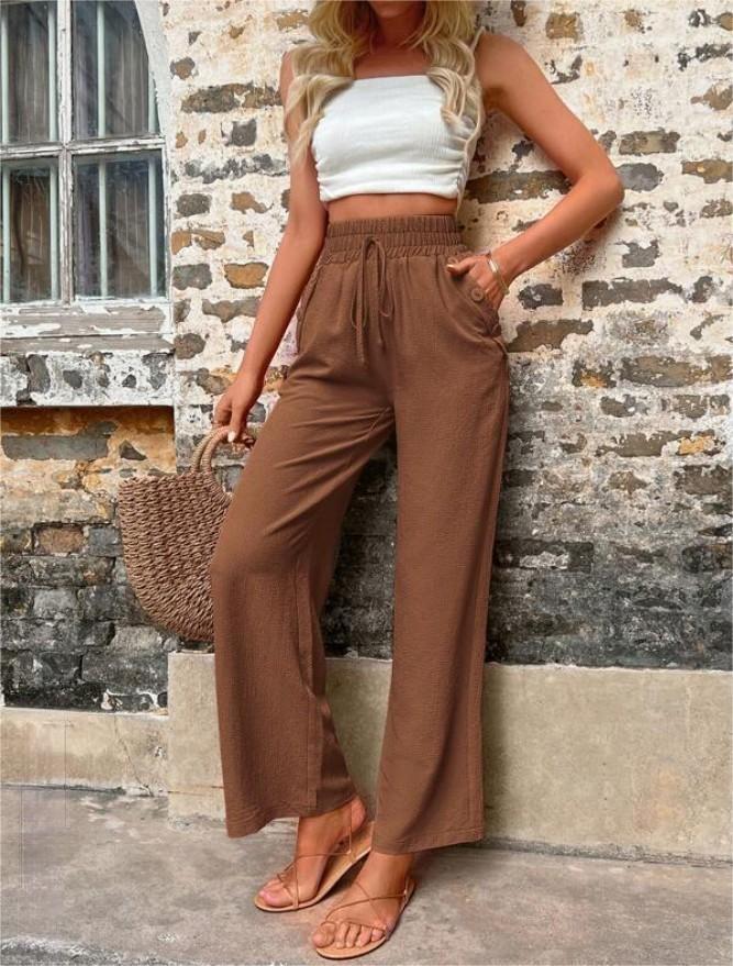 High Waist Wide Leg Elastic Waist Pants
