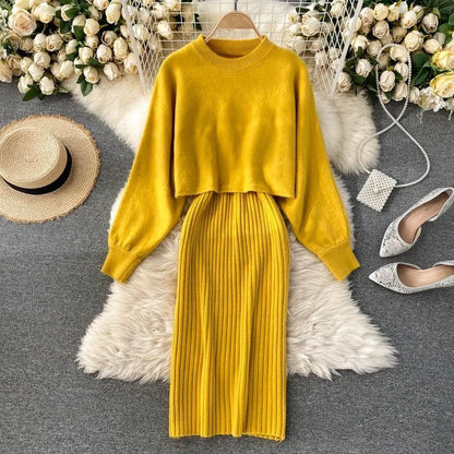 Women's knitted dress and sweater set