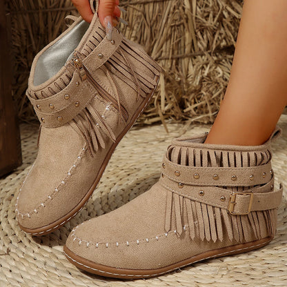 Women's retro faux suede buckle cowboy ankle boots