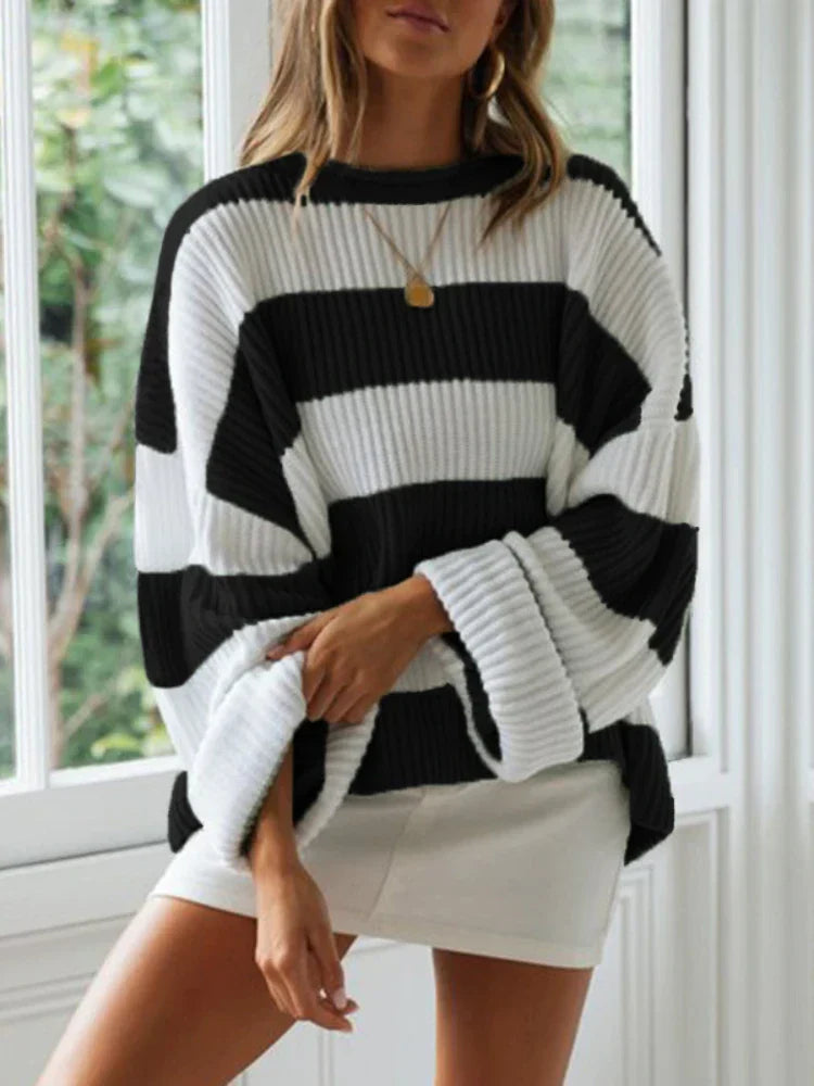 Women's oversized striped knitted pullover sweater