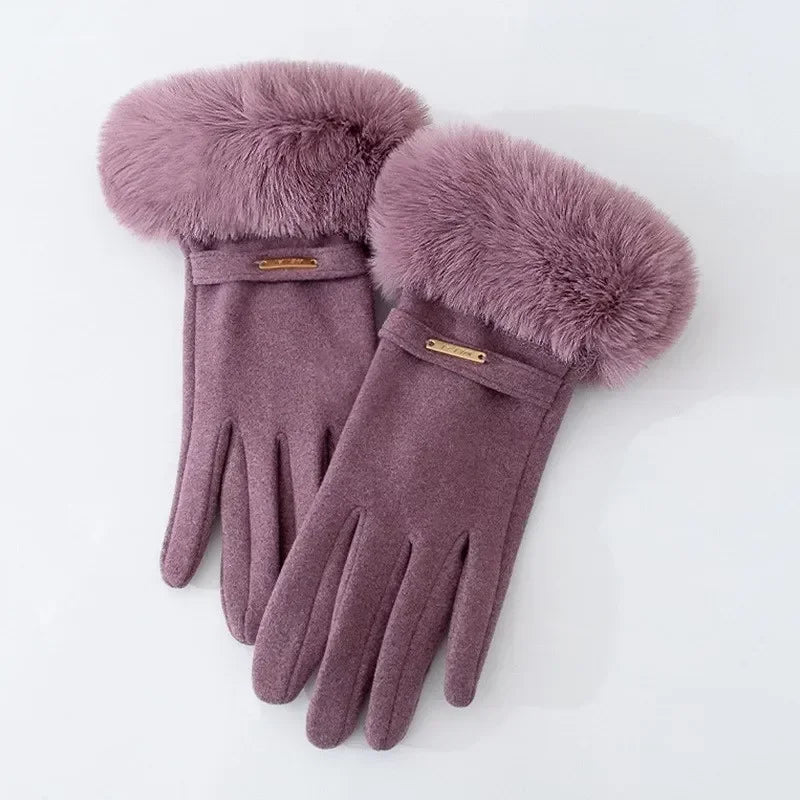 Isla Fitted Gloves | Fur Cuff Strap Detail Gloves