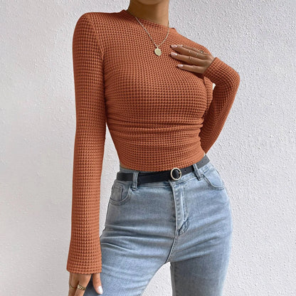 Women's waffle knit long sleeve t-shirt top