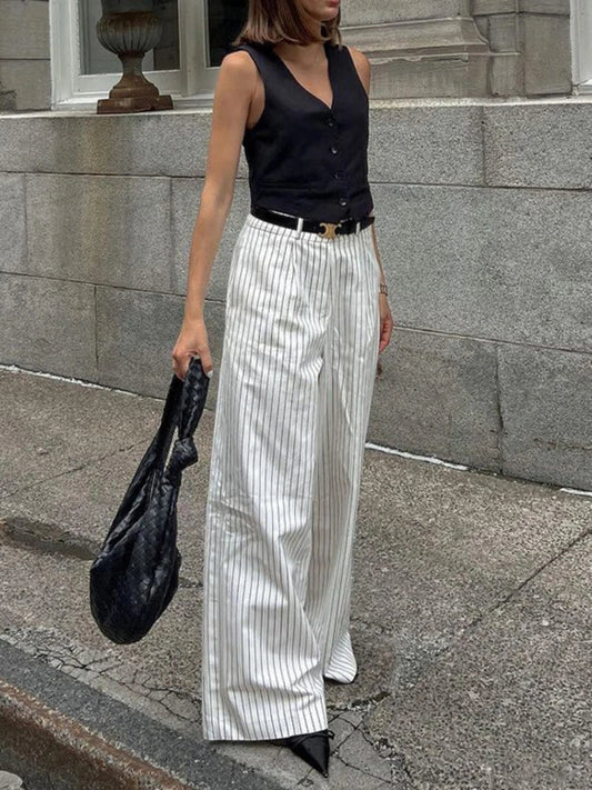 Striped Black and White Pattern Pants