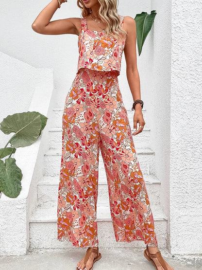 Women's Jumpsuit - Sleeveless Wide-Leg - Adjustable Straps Layered Design