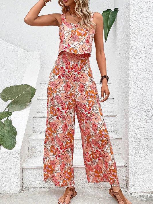 Adjustable Strap Sleeveless Wide-Leg Jumpsuit