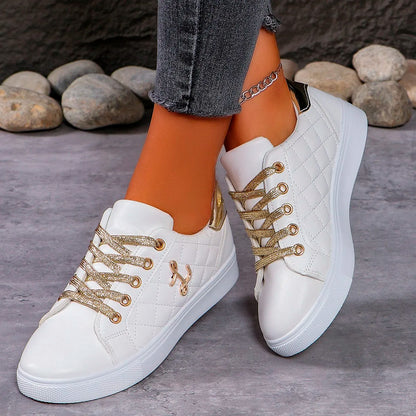 Women's Platform Sneakers - Quilted Design - Lace-Up - Casual Stylish Footwear