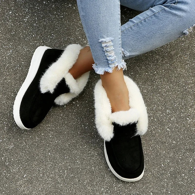 Women's slip-on velvet ankle boots with plush fur lining