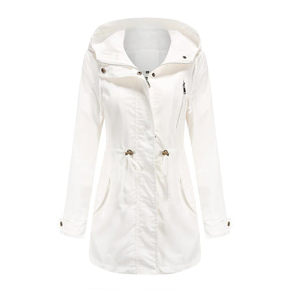 Women's comfortable hooded windbreaker trench coat