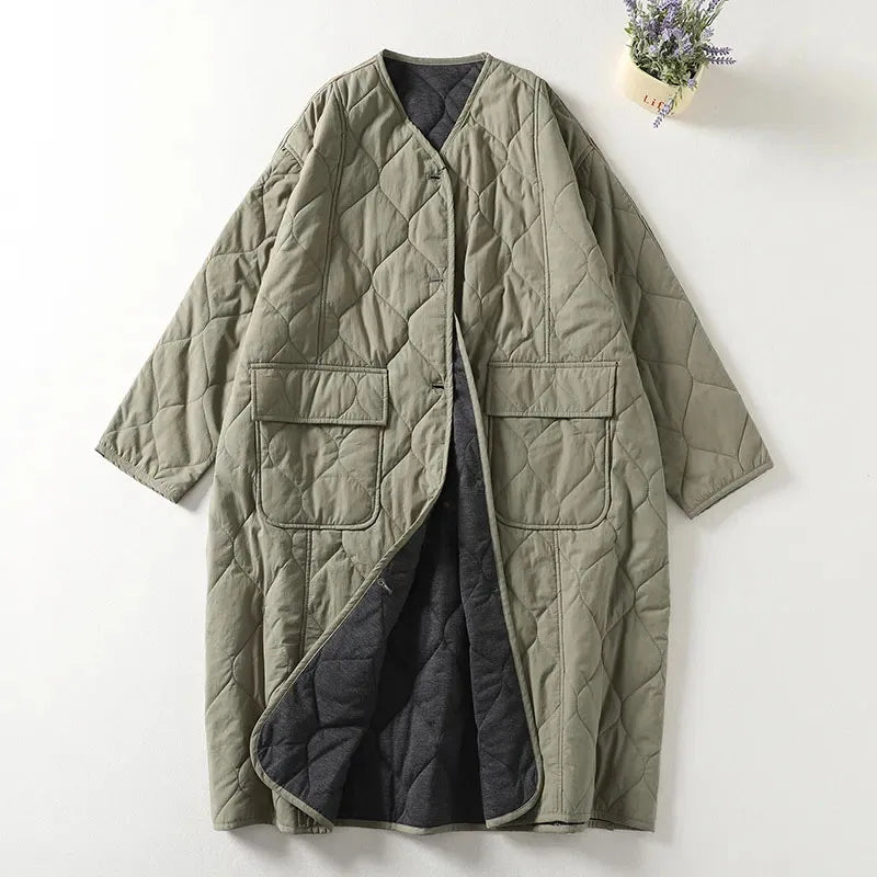 Cotton Blend Oversized Fit Collarless Coat
