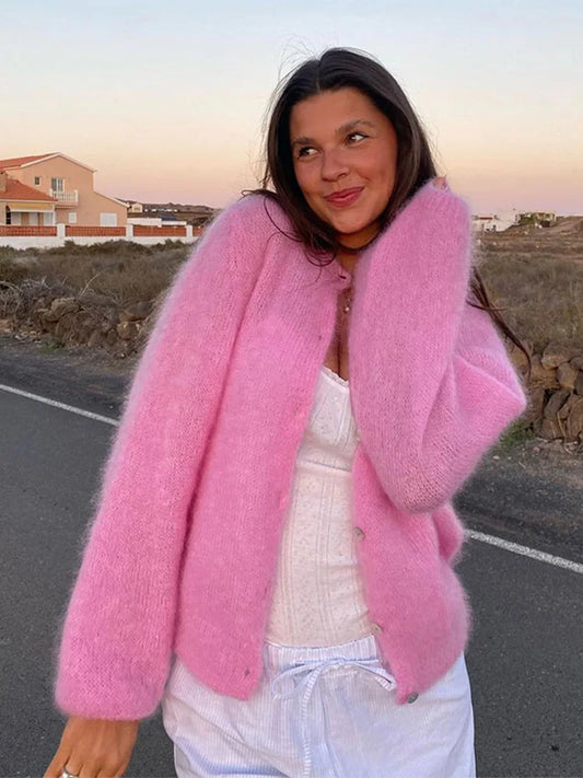 Mohair Knitted Elegant Crew Neck Sweater