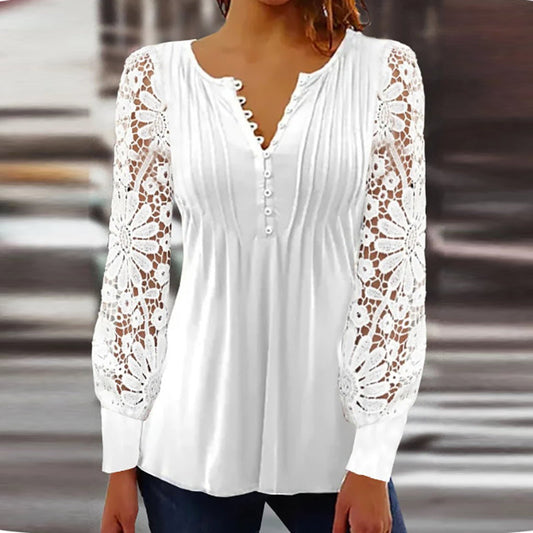 Lace Sleeve Relaxed Fit Knit Blouse