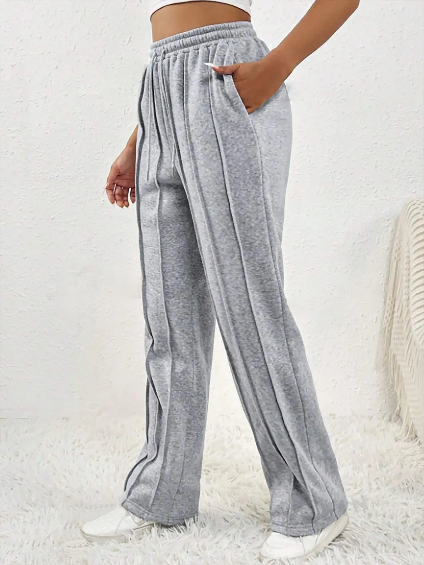 Women's striped drawstring sweatpants straight leg