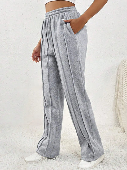 Women's striped drawstring sweatpants straight leg