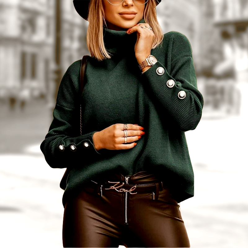 Button Detail Turtleneck Sweater