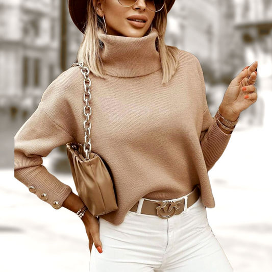 Button Detail Turtleneck Sweater