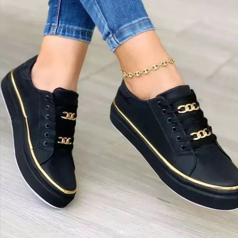 Women's thick-soled chain lace-up low-top shoes