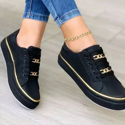 Women's Low-Top Sneakers - Lace-Up Closure - Thick Sole - Casual Everyday Wear