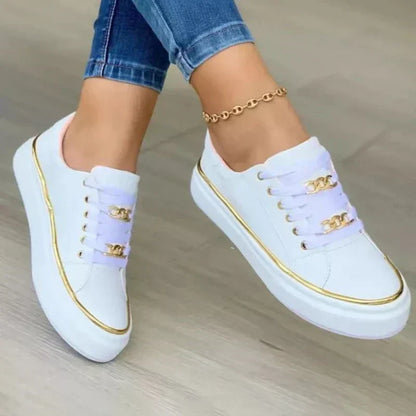 Women's Low-Top Sneakers - Lace-Up Closure - Thick Sole - Casual Everyday Wear