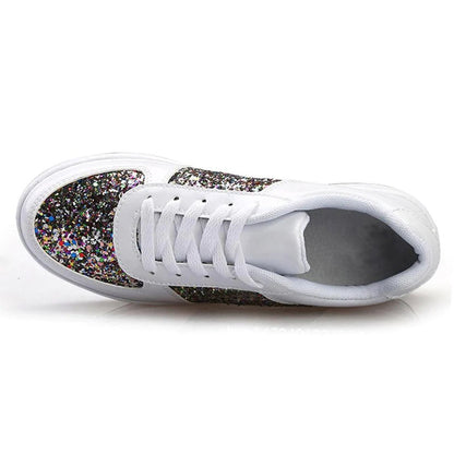 Women's Platform Sneakers - Glitter Embellished - Lace-Up - Fashionable Casual Wear
