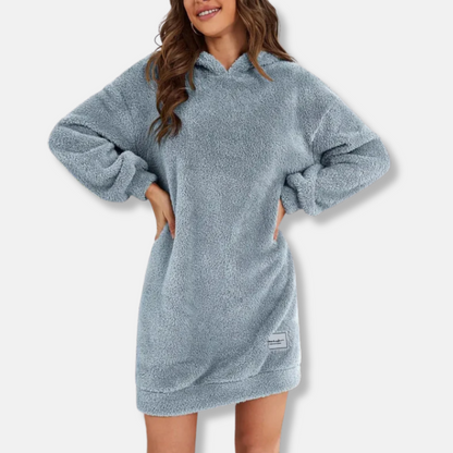 Women’s Hoodie Dress – Oversized Fit – Fleece Texture – Long Sleeve Lounge Wear