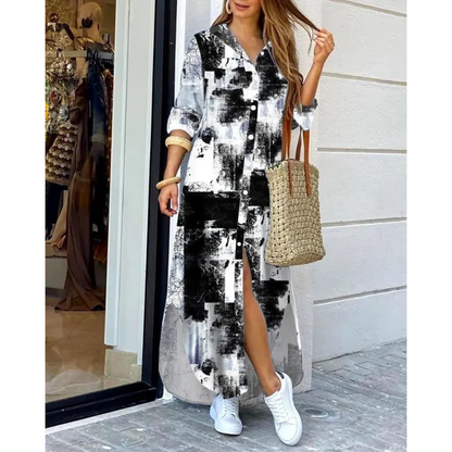 Women's Shirt Dress - Button-Down Front - Long Sleeve - High-Low Hem - Casual Fit