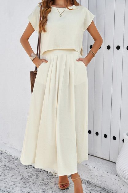 Women's slit crop top and ruched midi skirt set