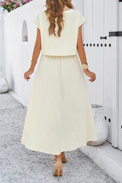 Women's slit crop top and ruched midi skirt set