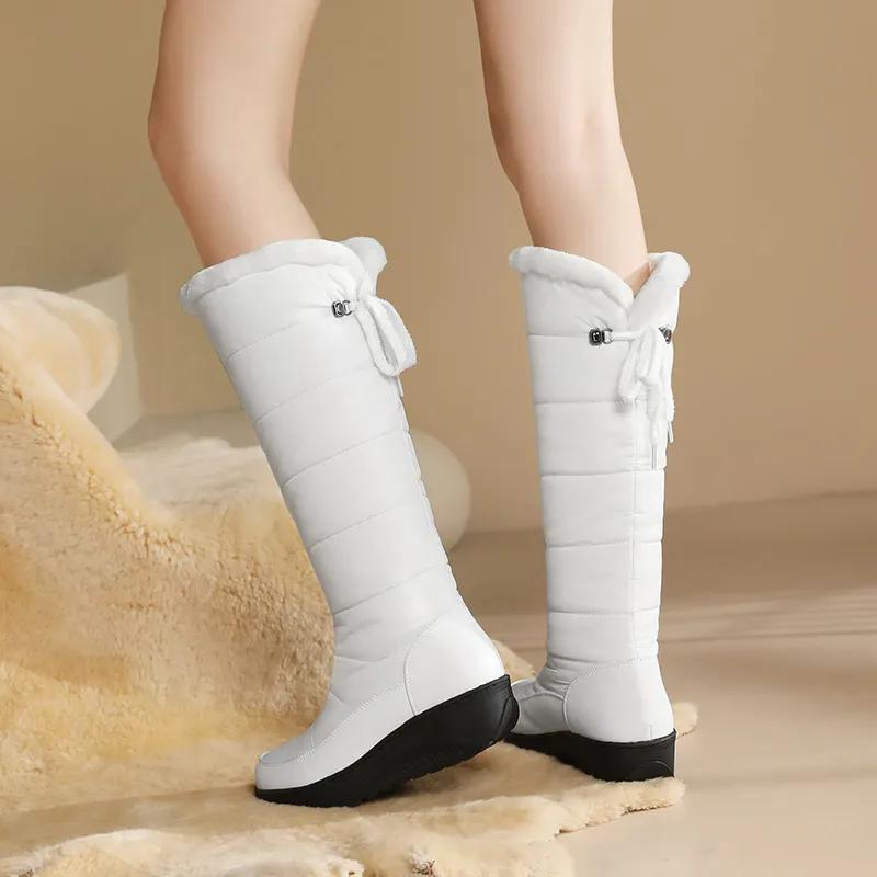 Women's winter plush warm down lace-up boots