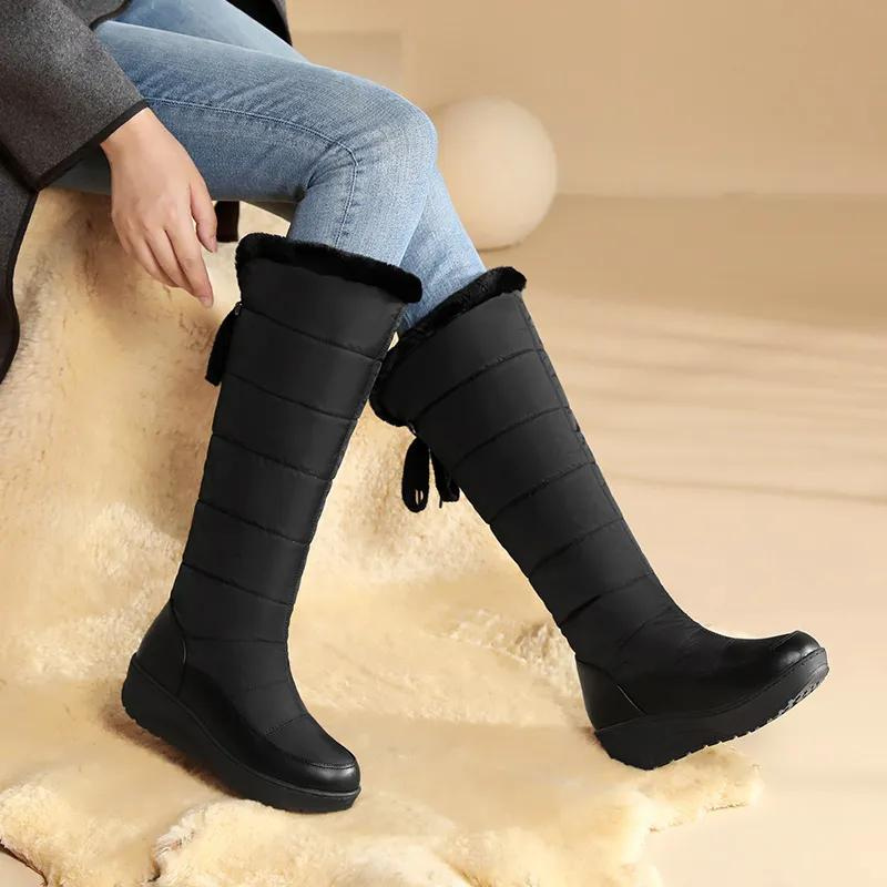 Women's winter plush warm down lace-up boots