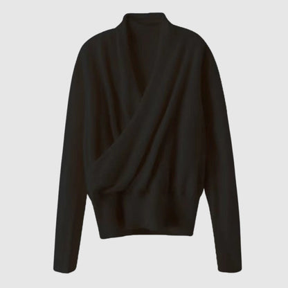 Women’s Sweater – Relaxed Fit Wrap Style – Ribbed Waist – Long Sleeve Wool Knit
