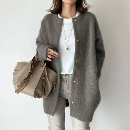 Women’s Cardigan – Wool – Oversized Fit – Mid-Length – Button Front – Long Sleeve