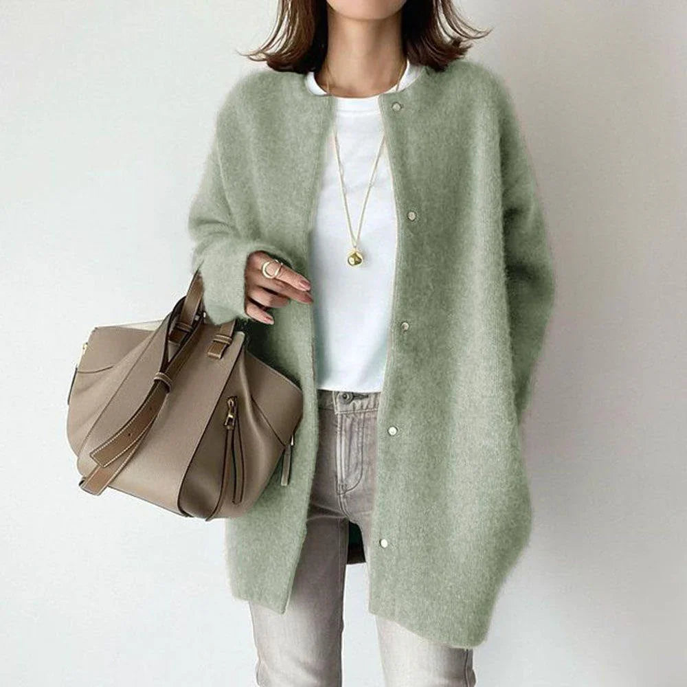 Women’s Cardigan – Wool – Oversized Fit – Mid-Length – Button Front – Long Sleeve