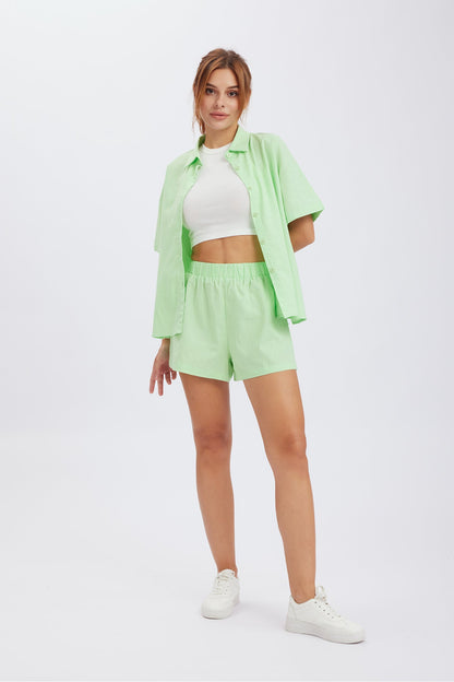 Merlina - solid button down drop shoulder shirt shorts set