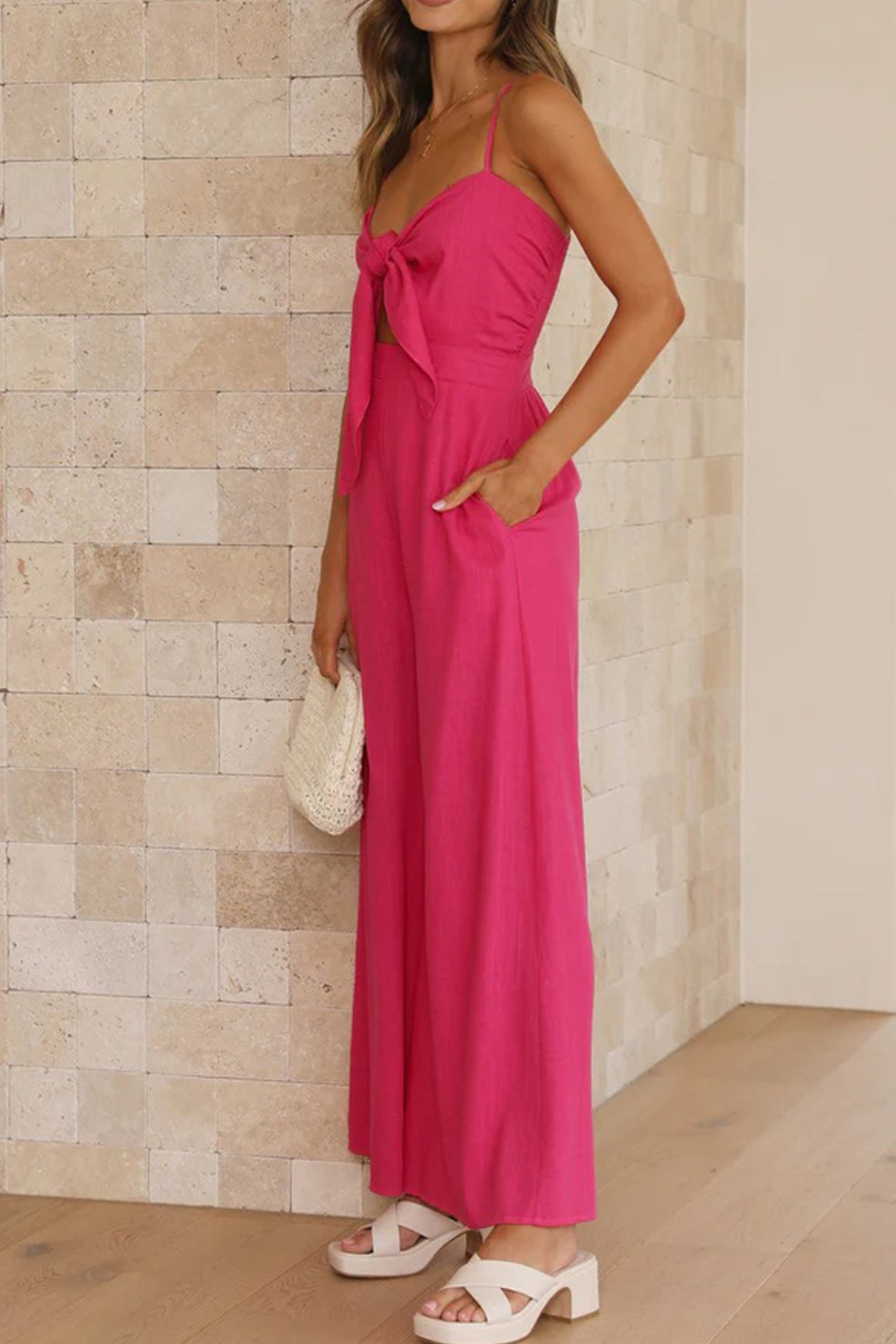 Women’s Maxi Dress - Spaghetti Straps - Front Tie Cut-Out - Flowy Lightweight Fit