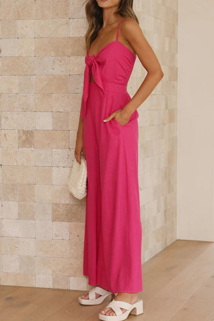 Women’s Maxi Dress - Spaghetti Straps - Front Tie Cut-Out - Flowy Lightweight Fit
