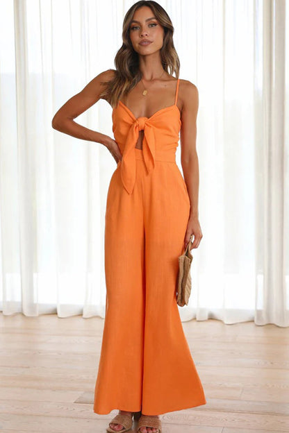 Women’s Maxi Dress - Spaghetti Straps - Front Tie Cut-Out - Flowy Lightweight Fit