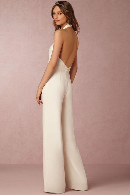 Women's Halter Jumpsuit - Plunging V-Neck - Wide Leg - Elegant Formal Wear