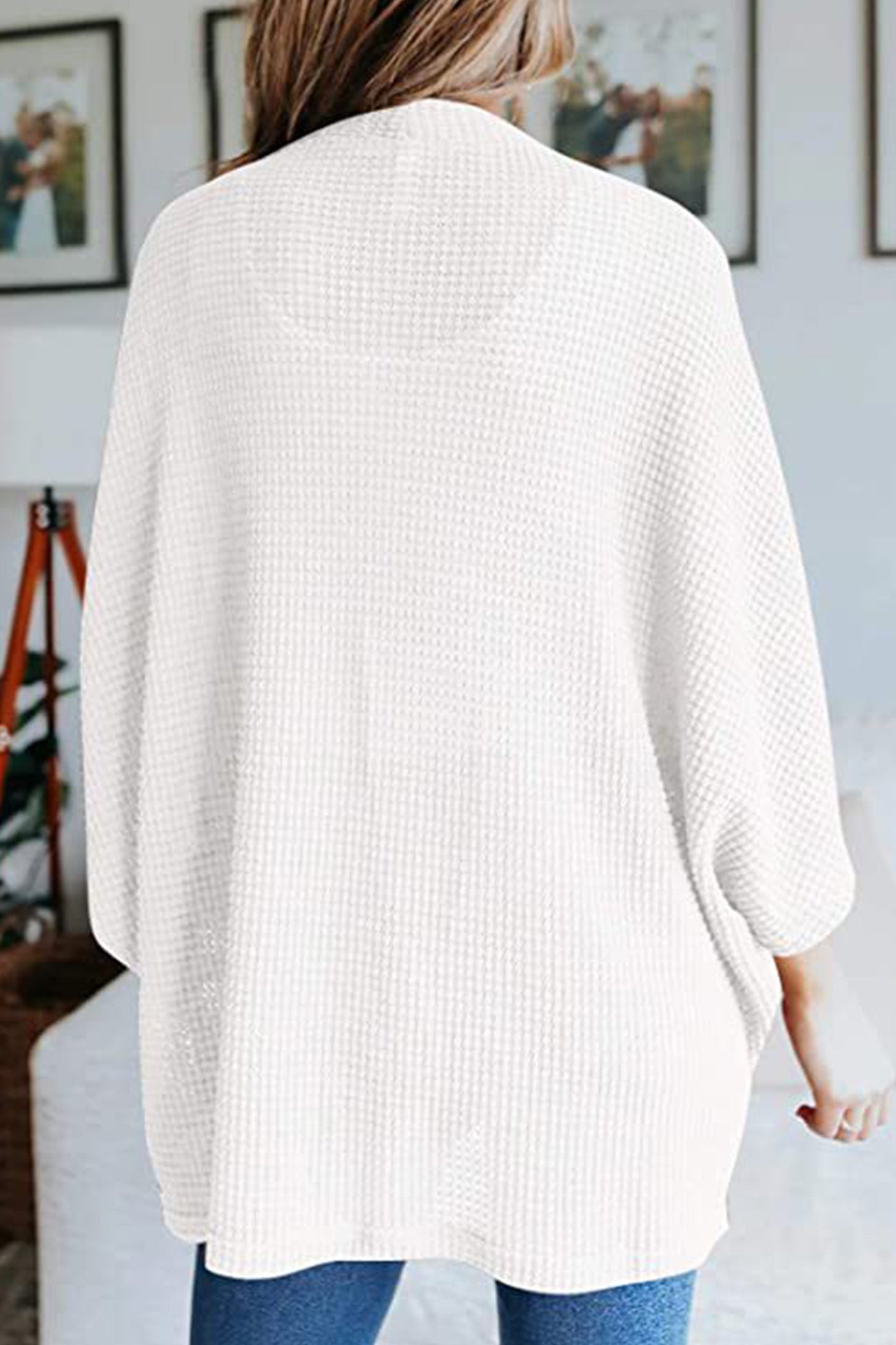 Women's waffle solid half sleeve wrap cardigan