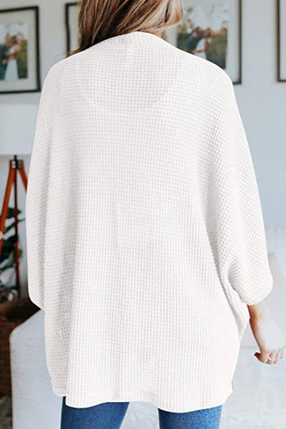 Women's waffle solid half sleeve wrap cardigan