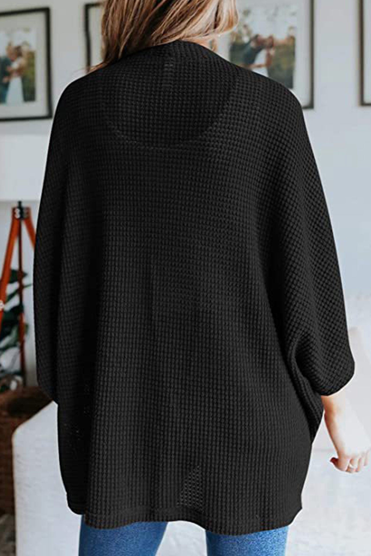 Women's waffle solid half sleeve wrap cardigan