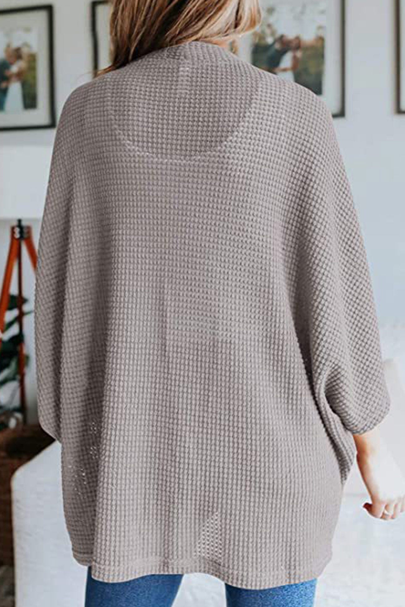 Women's waffle solid half sleeve wrap cardigan