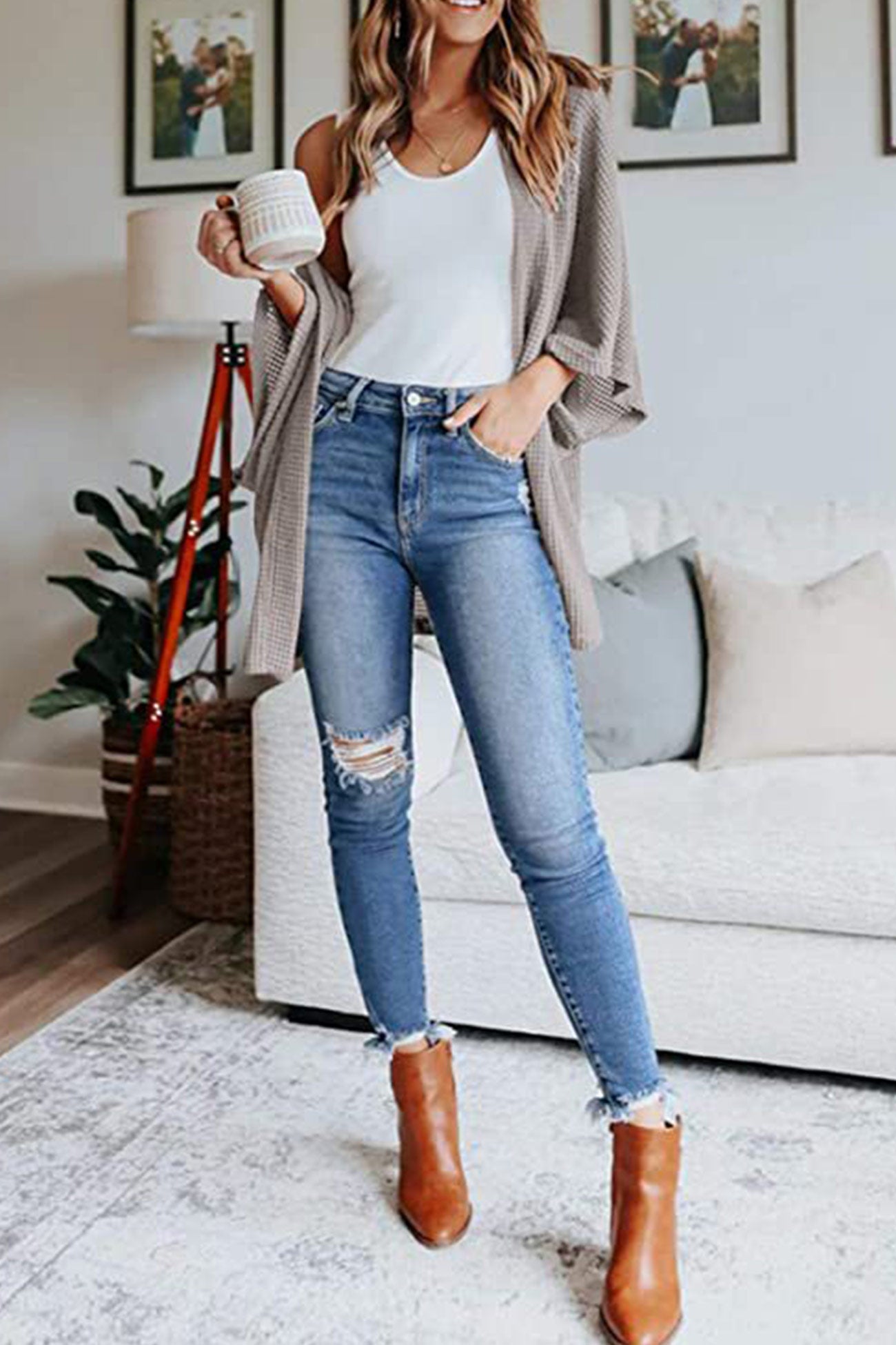 Women's waffle solid half sleeve wrap cardigan